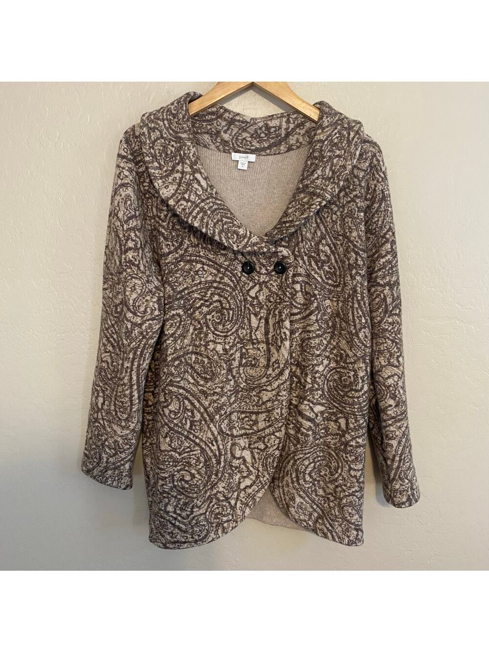 J Jill Pure Jill Cardigan Sweater Womens Size Medium Paisley Brown Cozy